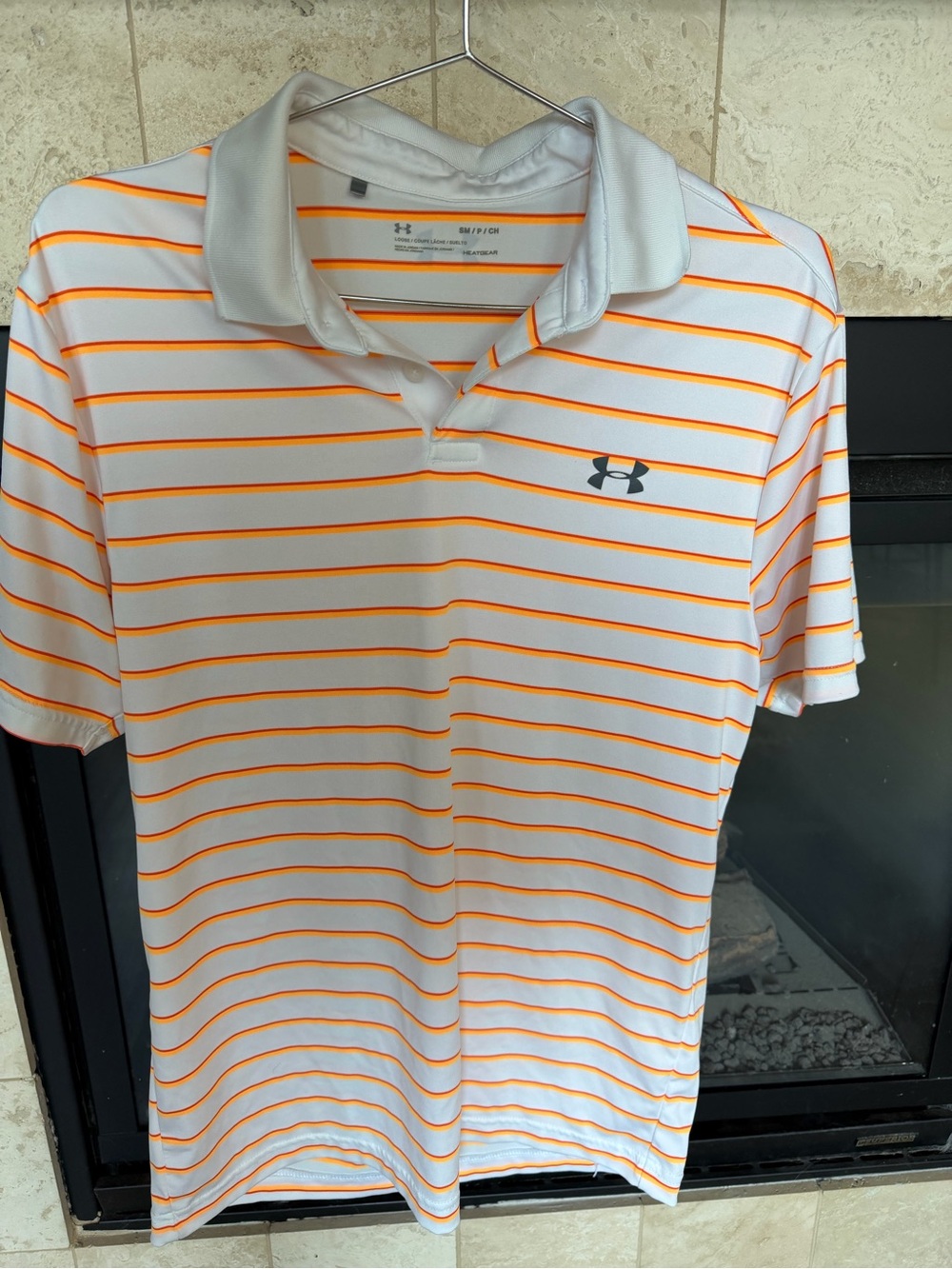 Under Armour White Polo with Orange Stripes and Black Logo